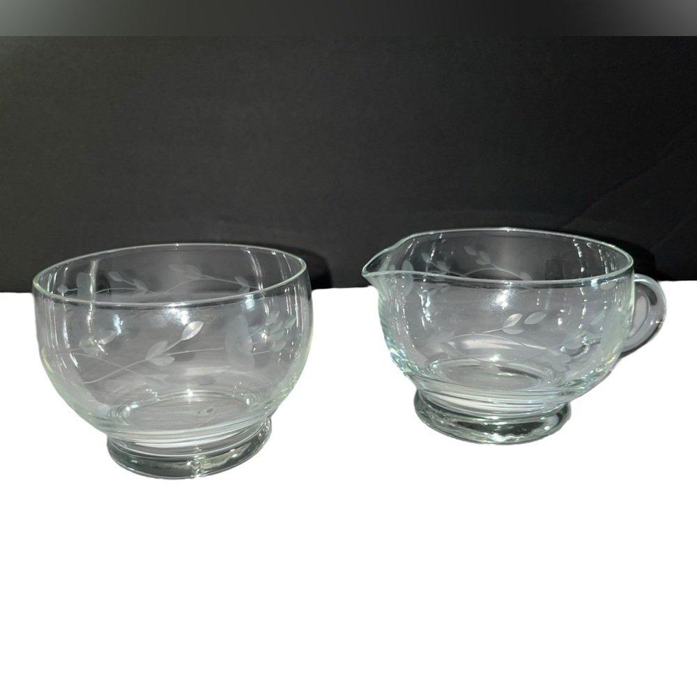 EUC Vintage Princess House Heritage Pattern Clear Crystal Creamer and Sugar Bowl